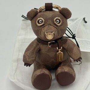 Coach Brown Bear Keychain with Gold Ring